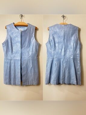100% LEATHER ALICE BLUE ICY BLUE SLEEVELESS VEST SIZE MEDIUM